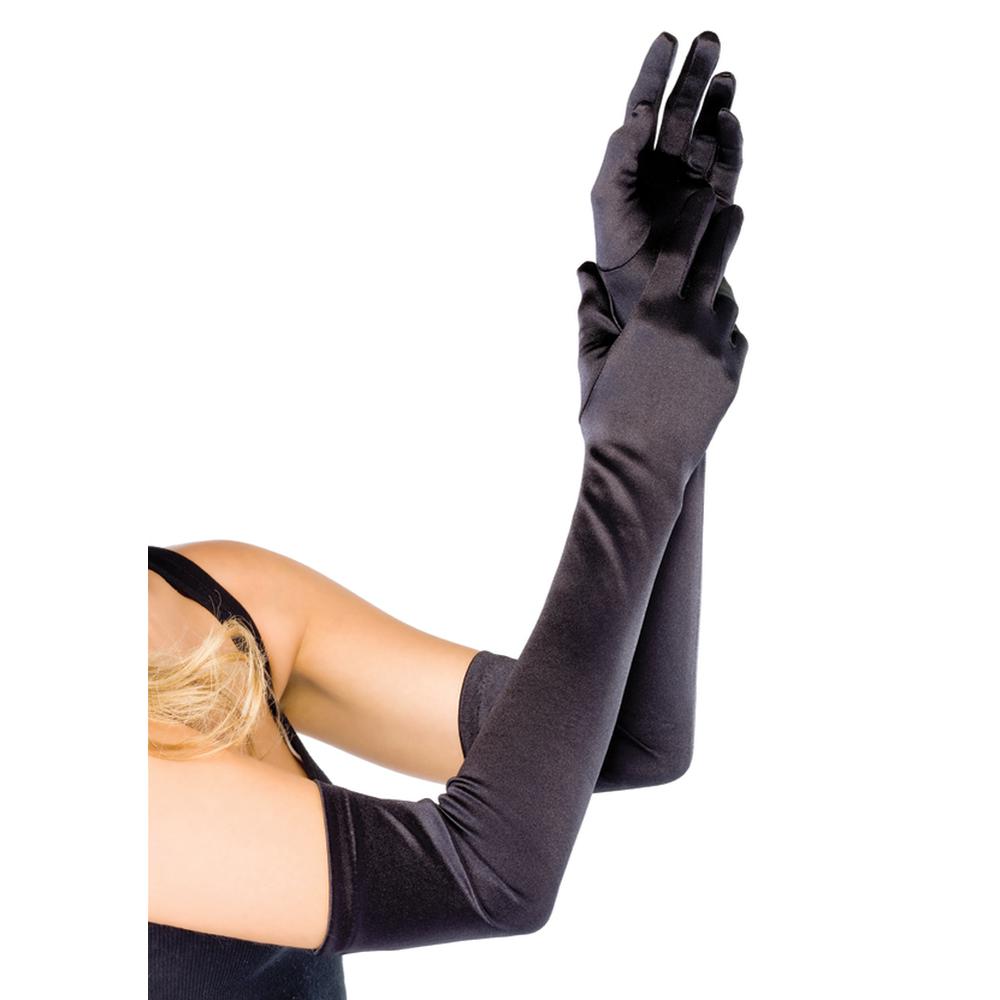Leg Avenue - Extra Long Satin Kostümhandschuhe - Schwarz